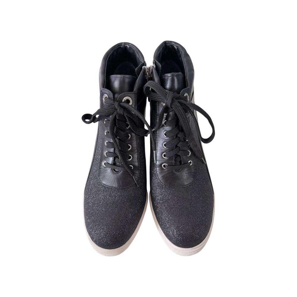 Linea Paolo Freja Black Glitter Hidden Wedge Sneakers Women's Size 8.5 Lace Up